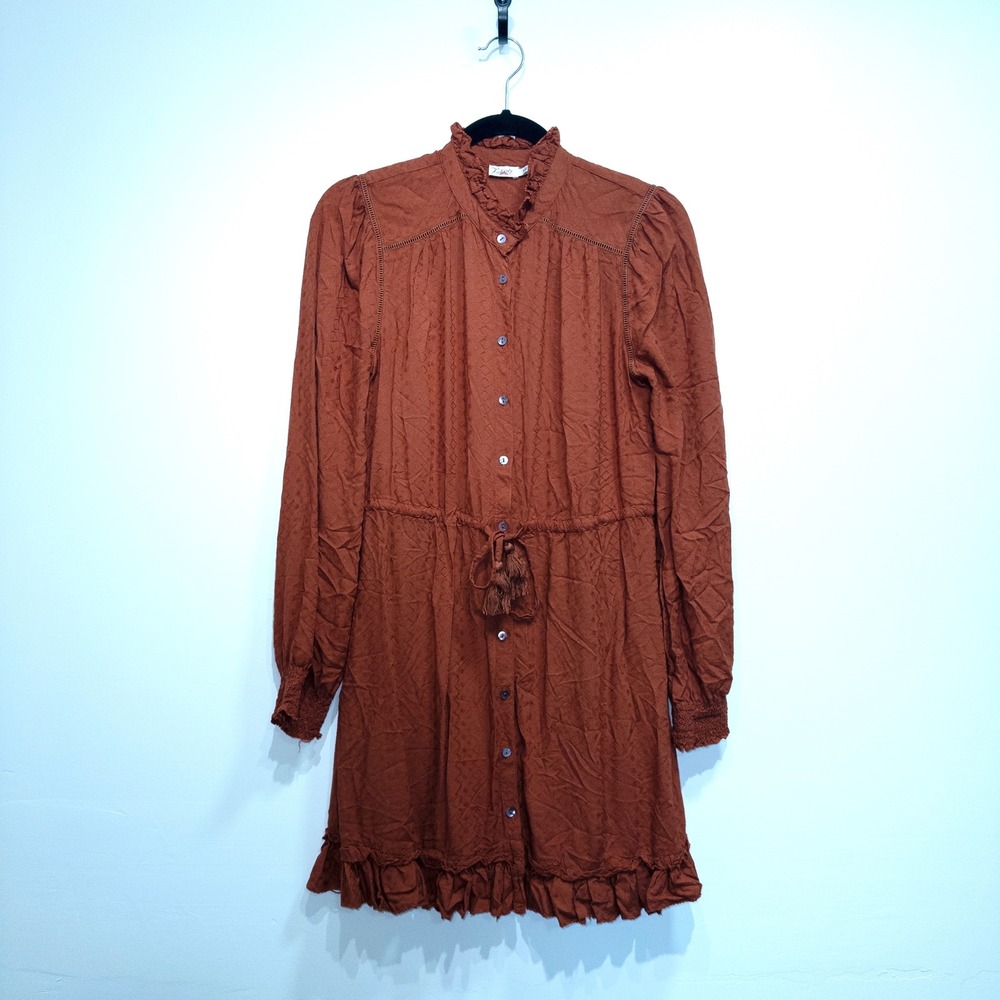 Faherty Rust Orange Diamond Textured Ruffle Isha Mini Dress Small - Picture 2 of 9